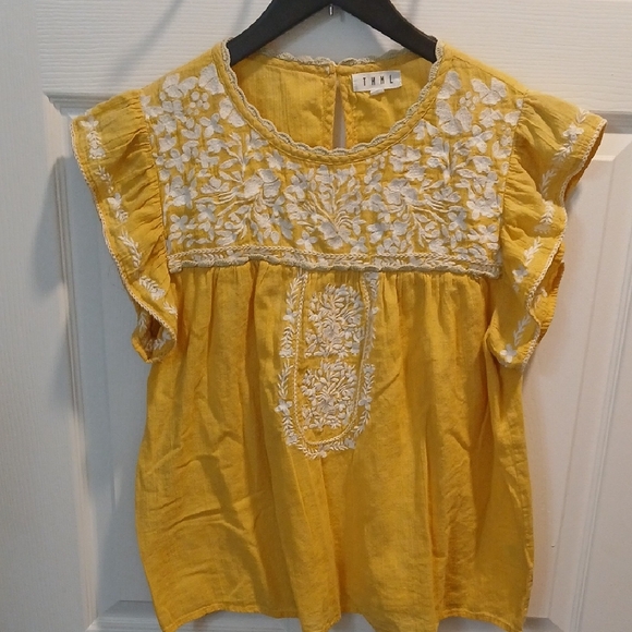 Tops - Yellow Embroidered Blouse